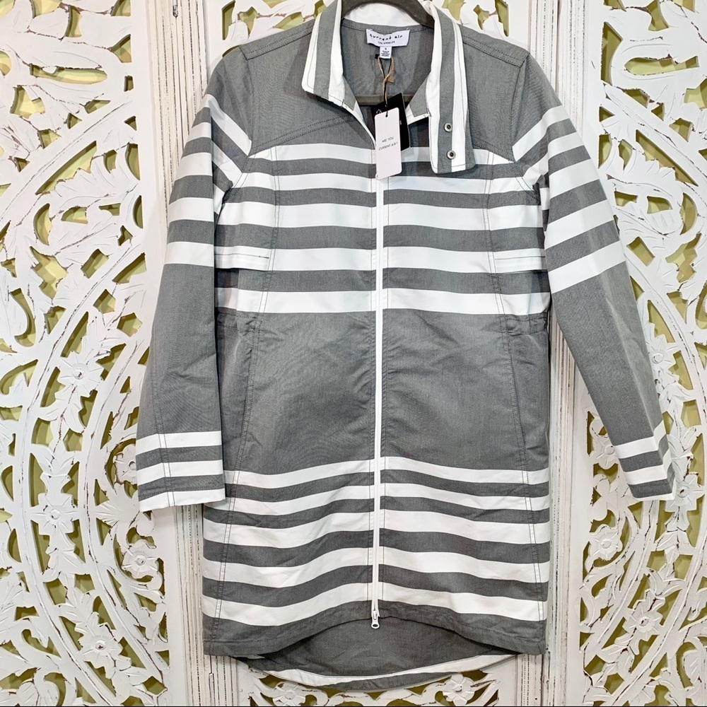 Current Air Gray & White Striped Raincoat NWT